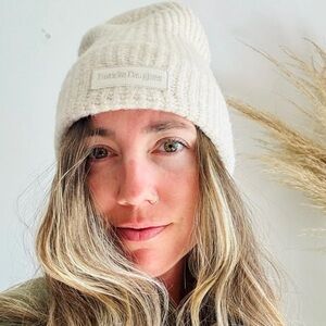 Favorite Daughter Logo Patch Beanie, Creamy Beige, O/S